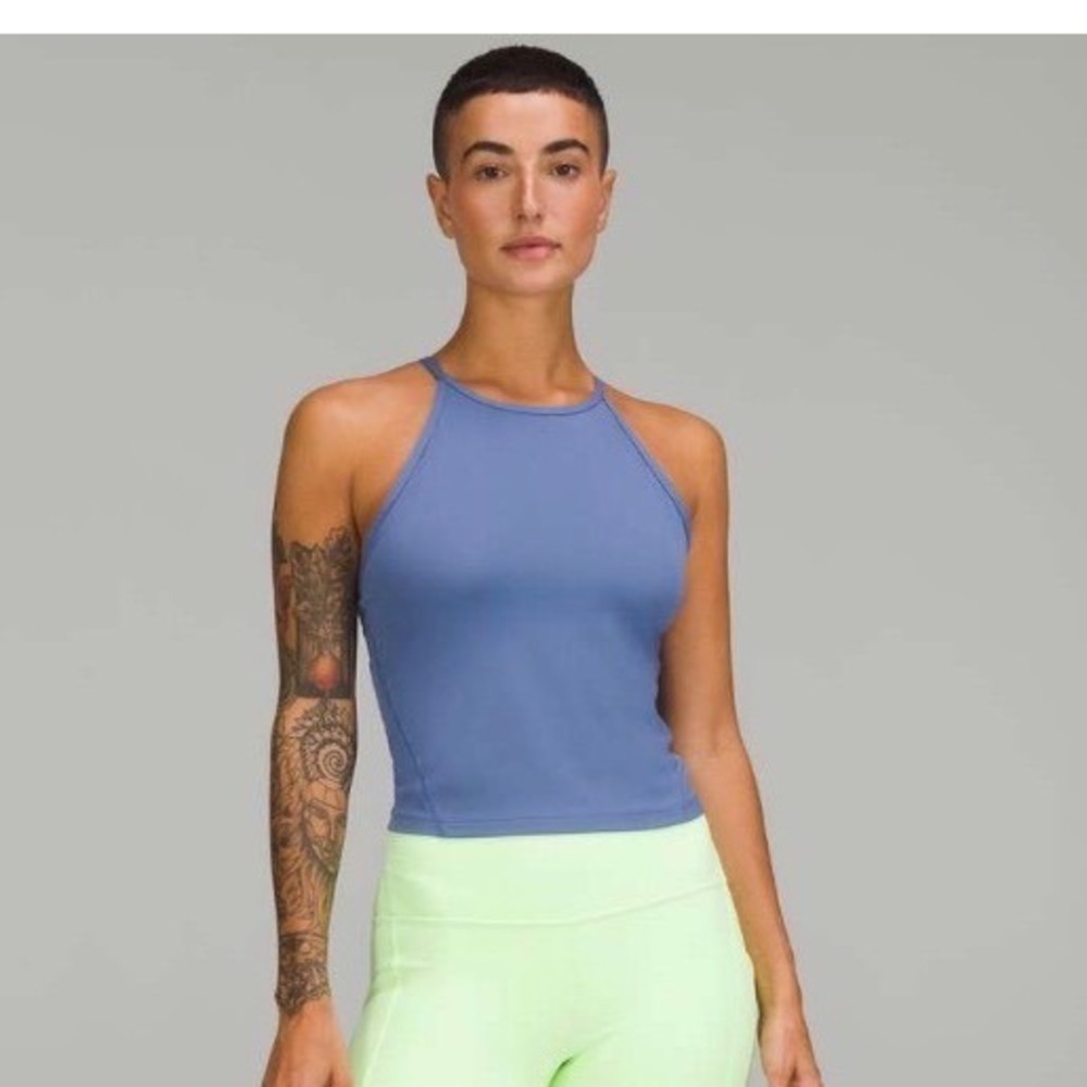 Lululemon Lightweight High Neck Yoga Tank Blue Size 4 Built In Bra Activewear